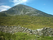 Croagh Patrick (Irish: Cruach Phádraig, meaning "(Saint) Patrick's Mountain"), is a 2,507 foot mountain and an important site of pilgrimage in County Mayo in Ireland.  Via Wikipedia